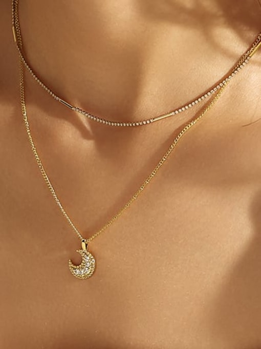 ACCA Brass Cubic Zirconia Moon Vintage Pendant Necklace 2