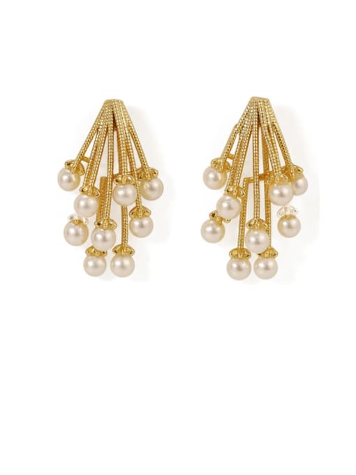 TINGS Brass Freshwater Pearl Geometric Vintage Stud Earring 4