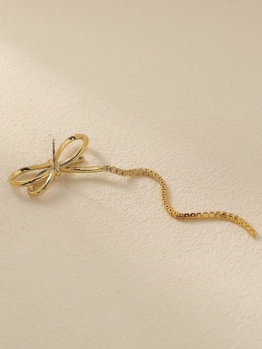 HYACINTH Brass Cubic Zirconia Bowknot Tassel Vintage Single Trend Korean Fashion Earring 3