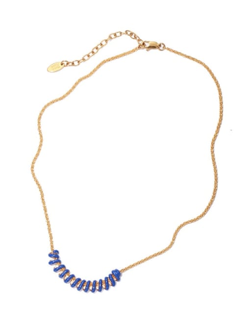 Blue drop oil Brass Enamel Geometric Vintage Necklace