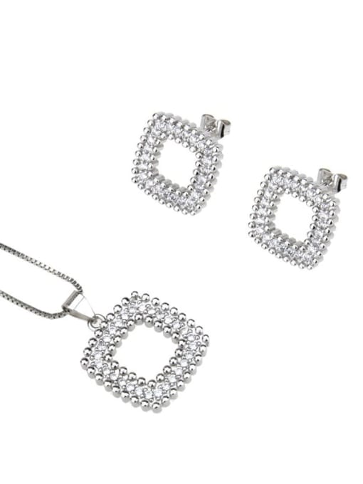 Platinum plating Brass Rhinestone  Minimalist Square Earring and Necklace Set