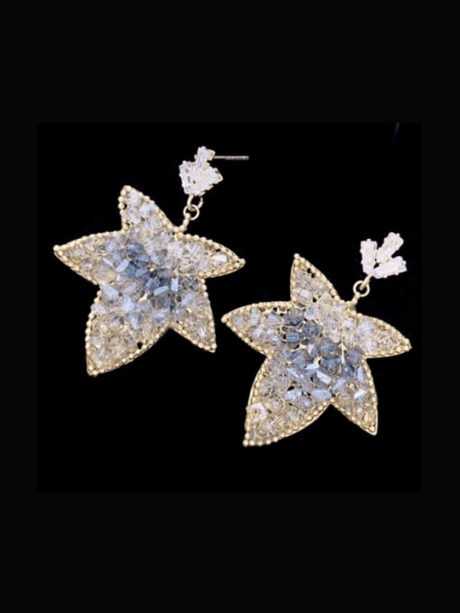grey Brass Imitation crystal  Maple leaf  Ethnic Drop Earring
