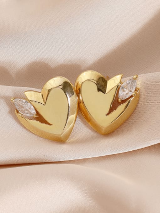 HYACINTH Brass Cubic Zirconia Heart Minimalist Stud Earring 0