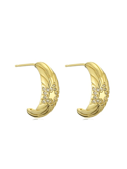 43363 Brass Cubic Zirconia Geometric Vintage Stud Earring