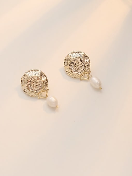 14K Copper Imitation Pearl Geometric Vintage Drop Trend Korean Fashion Earring
