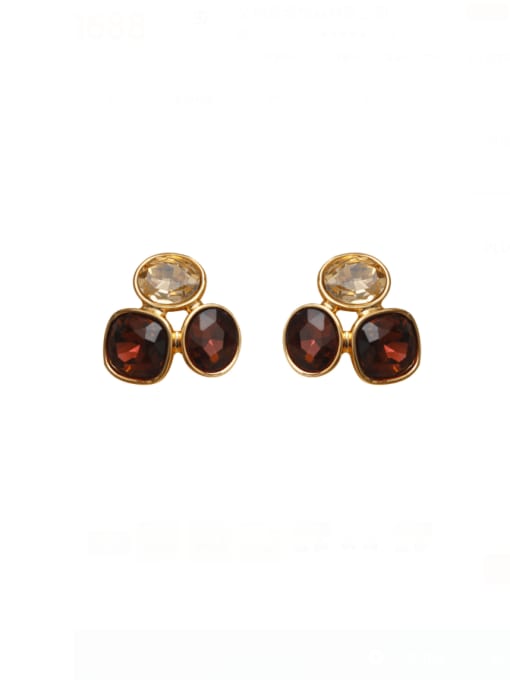 HYACINTH Brass Cubic Zirconia Geometric Trend Stud Earring 0