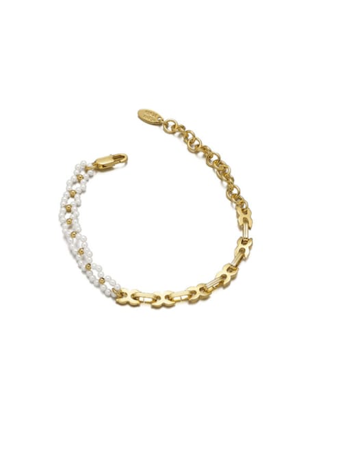 ACCA Brass Imitation Pearl Geometric Minimalist Asymmetrical Chain Strand Bracelet 0