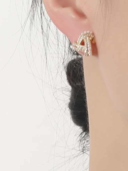 HYACINTH Brass Artificial Pearl Geometric Vintage Stud Earring 1