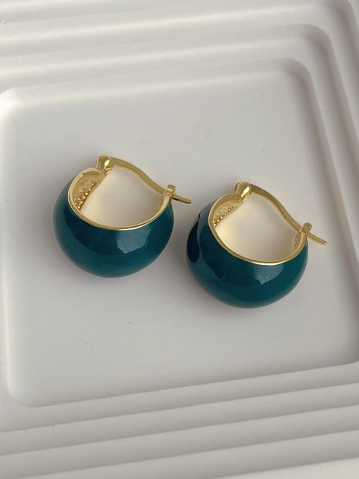 Lake Blue Oil Dropping Earrings Brass Enamel Geometric Minimalist Earring