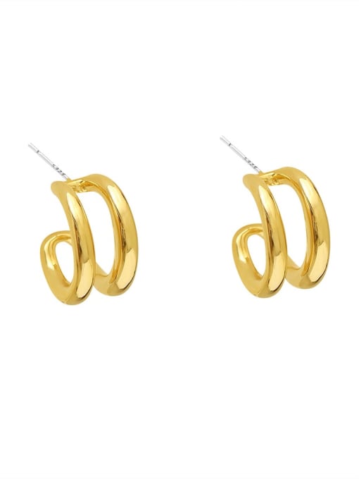 14K gold Brass Smooth Geometric Minimalist Stud Trend Korean Fashion Earring