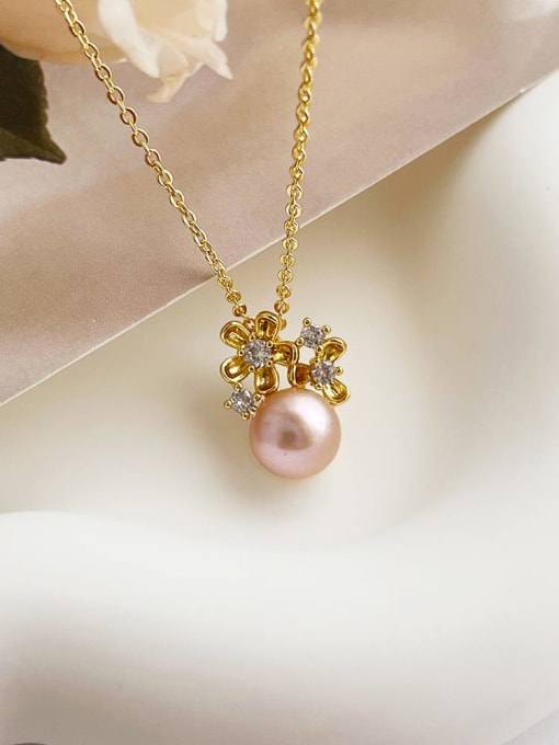ZRUI Brass Freshwater Pearl Flower Dainty Necklace 2