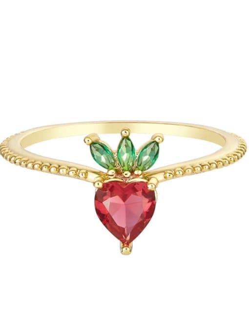 strawberry Brass Cubic Zirconia Multi Color Friut Cute Band Ring