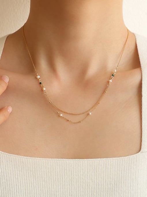 Five Color Brass Imitation Pearl Geometric Vintage Necklace 1