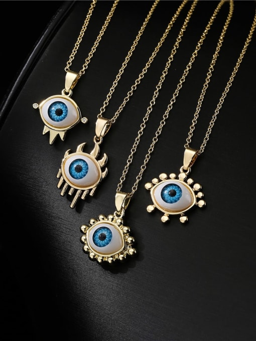 AOG Brass Rhinestone Enamel  Vintage Evil Eye Pendant Necklace 0