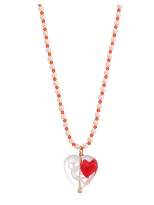 necklace Brass Enamel Heart Vintage Beaded Necklace