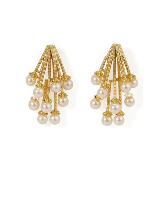 Bright pearl earrings Brass Freshwater Pearl Geometric Vintage Stud Earring