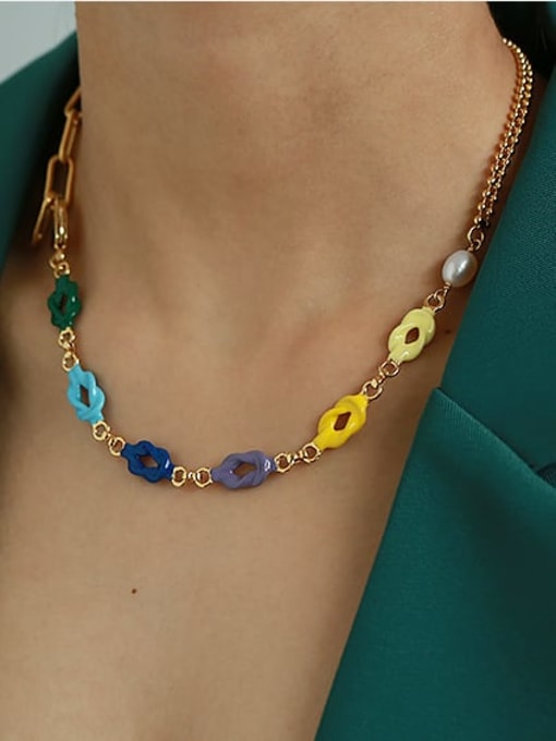 6-color Oil Drop Necklace Brass Enamel Geometric Vintage Necklace