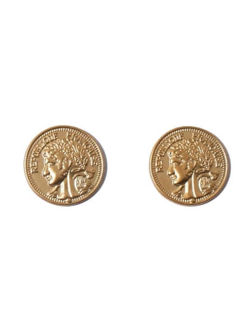 golden Titanium Steel  Vintage  portrait Coin Stud Earring
