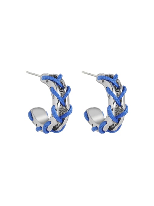 Blue strap Brass Geometric Minimalist Weave C Shape Stud Earring