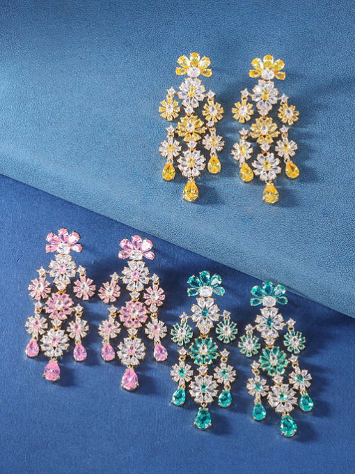 OUOU Brass Cubic Zirconia Multi Color Flower Luxury Cluster Earring 0
