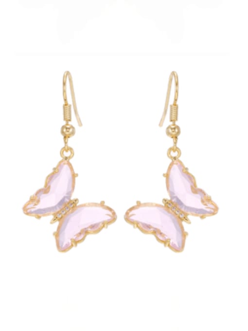 pink Brass Glass Stone Butterfly Minimalist Hook Earring