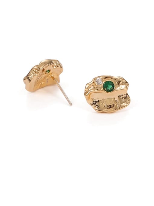 Emerald Zircon Earrings Brass Cubic Zirconia Geometric Hip Hop Stud Earring