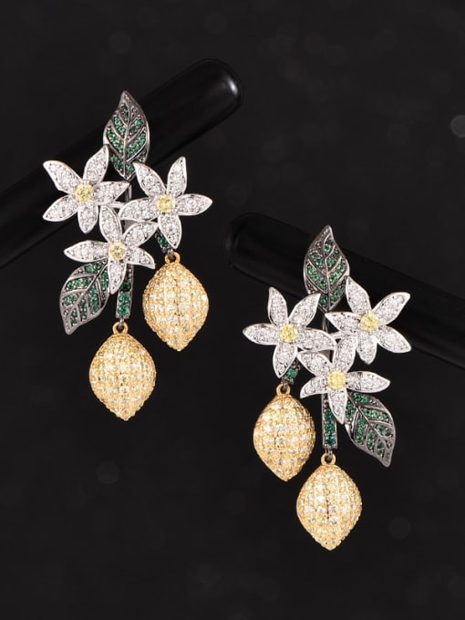 OUOU Brass Cubic Zirconia Flower Statement Cluster Earring 1