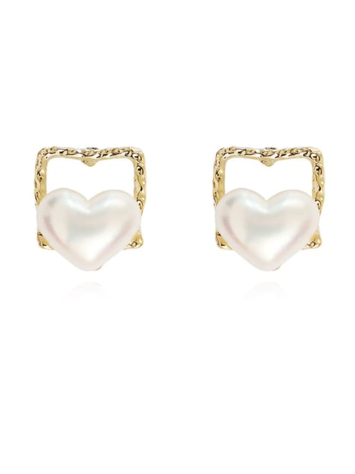 HYACINTH Copper Freshwater Pearl Heart Minimalist Stud Trend Korean Fashion Earring 0