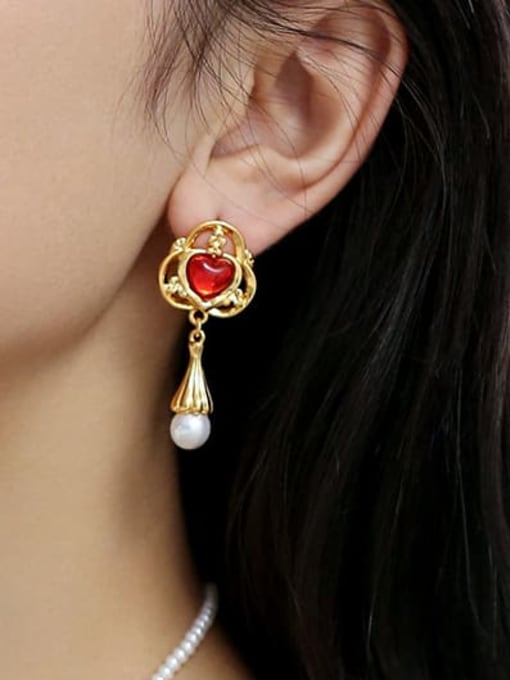 Five Color Brass Cubic Zirconia Heart Vintage Drop Earring 1