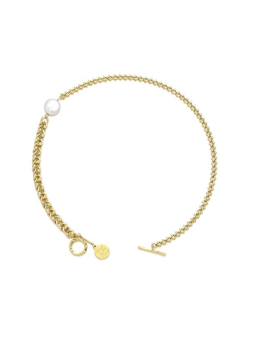 ACCA Brass Imitation Pearl Geometric Vintage Necklace 0