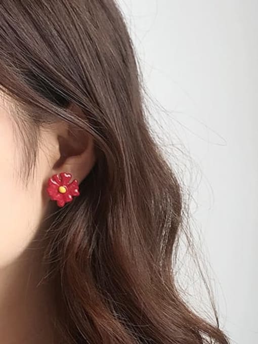 Five Color Alloy Enamel Flower Cute Stud Earring 1