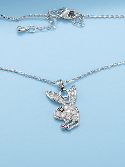 Platinum White Brass Cubic Zirconia Rabbit Minimalist Necklace