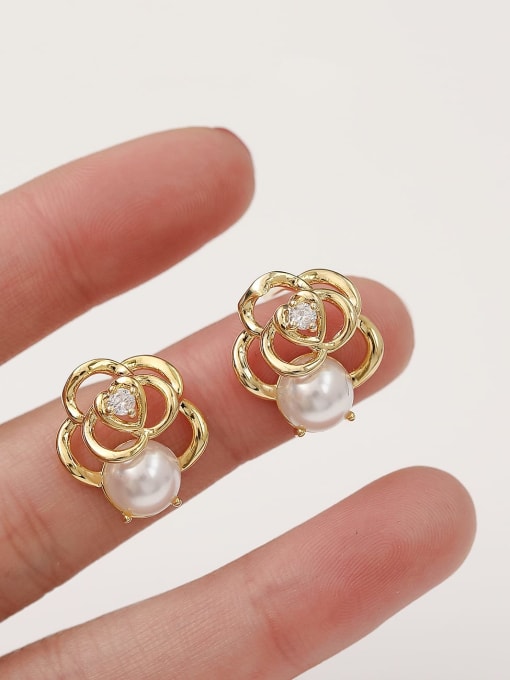 HYACINTH Brass Imitation Pearl Flower Vintage Stud Trend Korean Fashion Earring 1