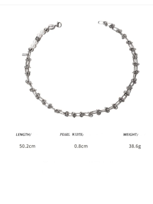Titanium steel necklace Brass Imitation Pearl Hollow Geometric Vintage Necklace