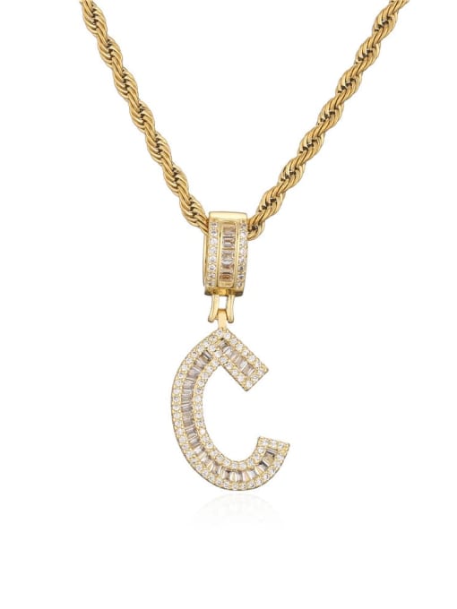 C Brass Cubic Zirconia  Vintage  Letter  Pendant Necklace