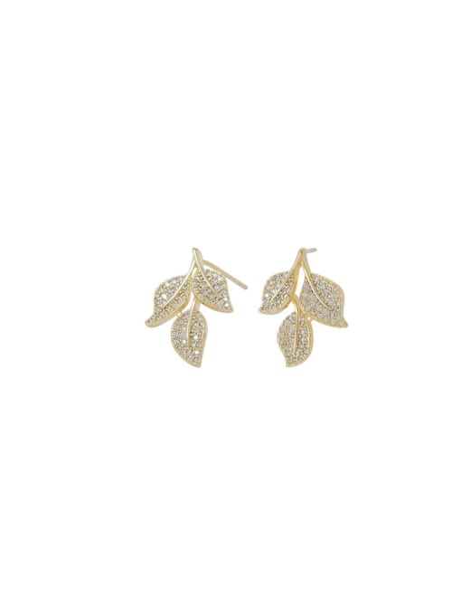 YOUH Brass Cubic Zirconia Leaf Dainty Stud Earring 0