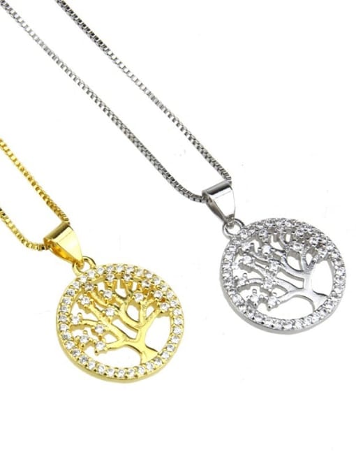 renchi Brass Cubic Zirconia Minimalist Tree Earring and Necklace Set 2