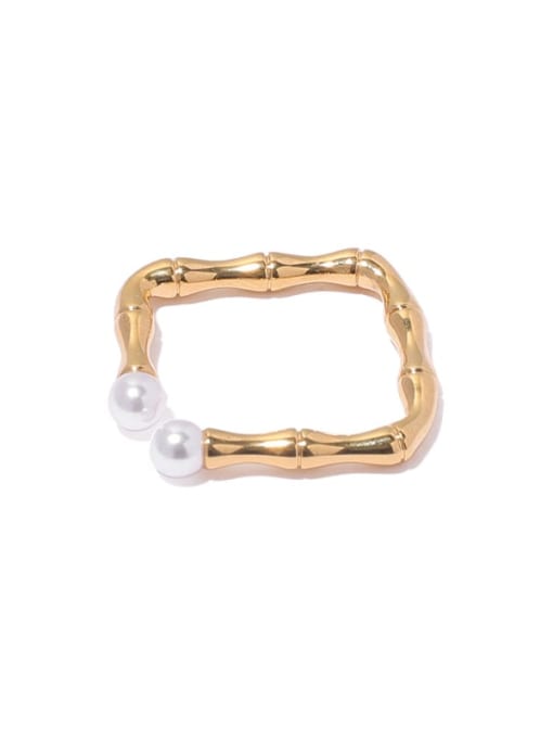 ACCA Brass Imitation Pearl Geometric Minimalist Band Ring 0