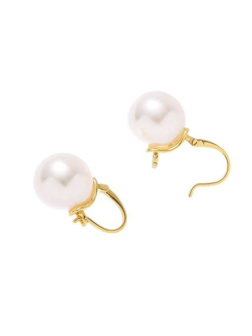 Five Color Brass Imitation Pearl Round Minimalist Huggie Earring 0