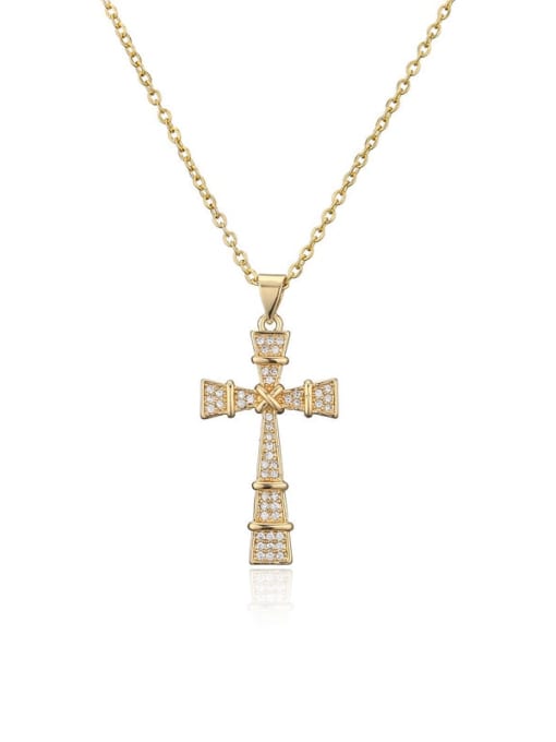 20682 Brass Cubic Zirconia Cross Vintage Regligious Necklace