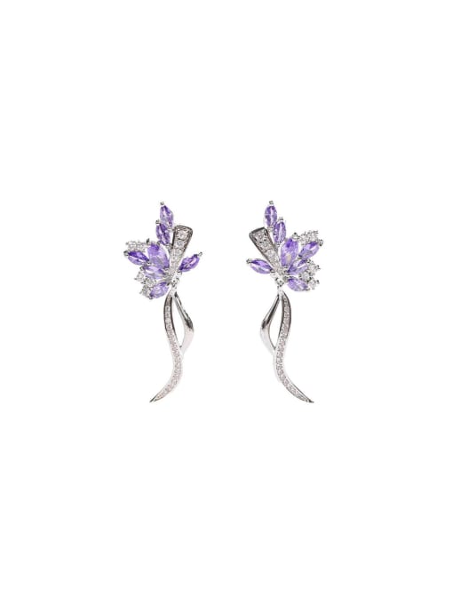 OUOU Brass Cubic Zirconia Flower Dainty Stud Earring 0