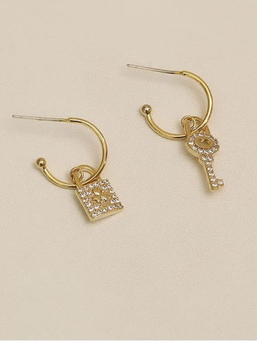golden Brass Rhinestone Key Classic Drop Trend Korean Fashion Earring