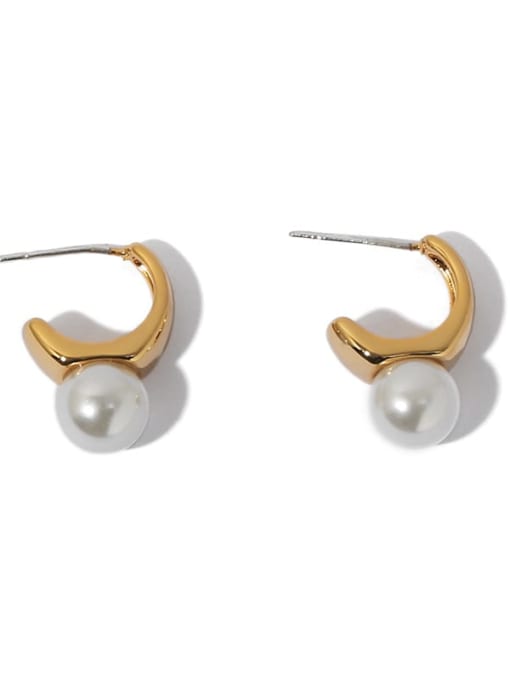 golden Brass Imitation Pearl Geometric Vintage Stud Earring