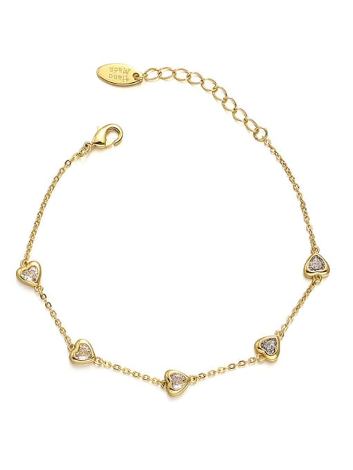 golden Brass Cubic Zirconia Heart Hip Hop Bracelet