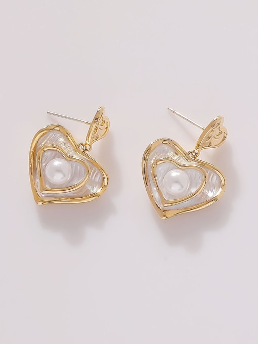 HYACINTH Brass Imitation Pearl Heart Minimalist Drop Earring 0
