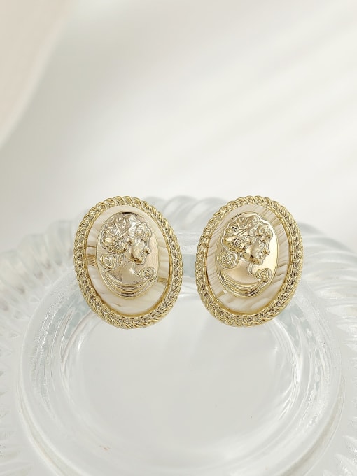 14k Gold Brass Shell Oval Vintage Stud Trend Korean Fashion Earring