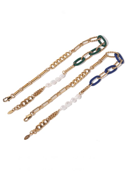Five Color Brass Freshwater Pearl Enamel Geometric Vintage Necklace 2