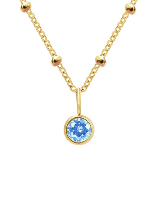 March Light Blue Gold Stainless steel Birthstone Geometric Minimalist Necklace