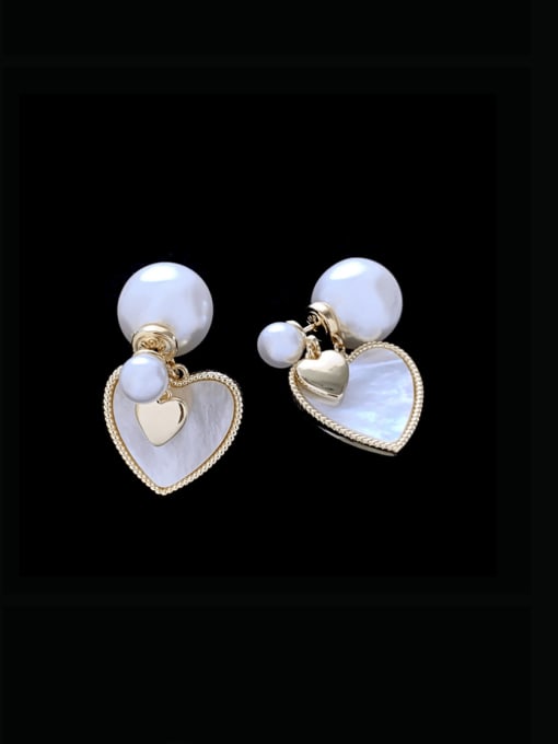 SUUTO Brass Imitation Pearl Shell Heart Minimalist Stud Earring 1