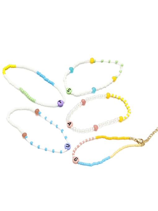Five Color Titanium Steel Glass beads Letter Artisan Stretch Bracelet 2